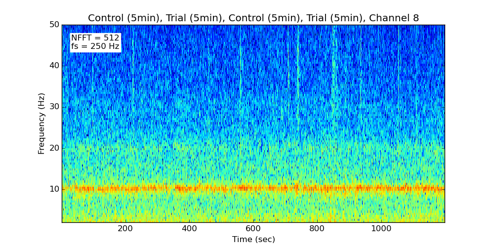 Spectrogram of all control and trial segments (Channel 8)